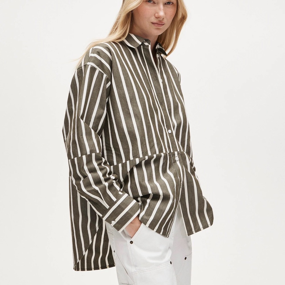 J.Crew Etienne Oversized offset Striped Button Down poplin Shirt 3X NEW preppy